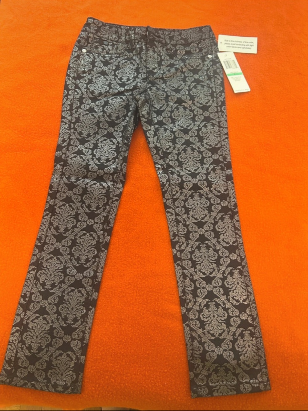 Guess Black and Silver Brocade Slim Pants